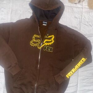 Brown Hoodie with Yellow Fox Racing Logo